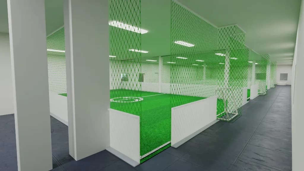 Visualisering av Smallpitch-bane sett fra gangen